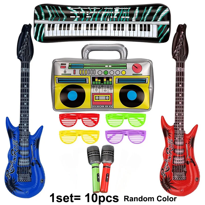 Inflatable Rock Star Toy Balloons Set Inflatable Guitar Piano Party Props for Concert Theme 80s Party Ballon Decorations Favors