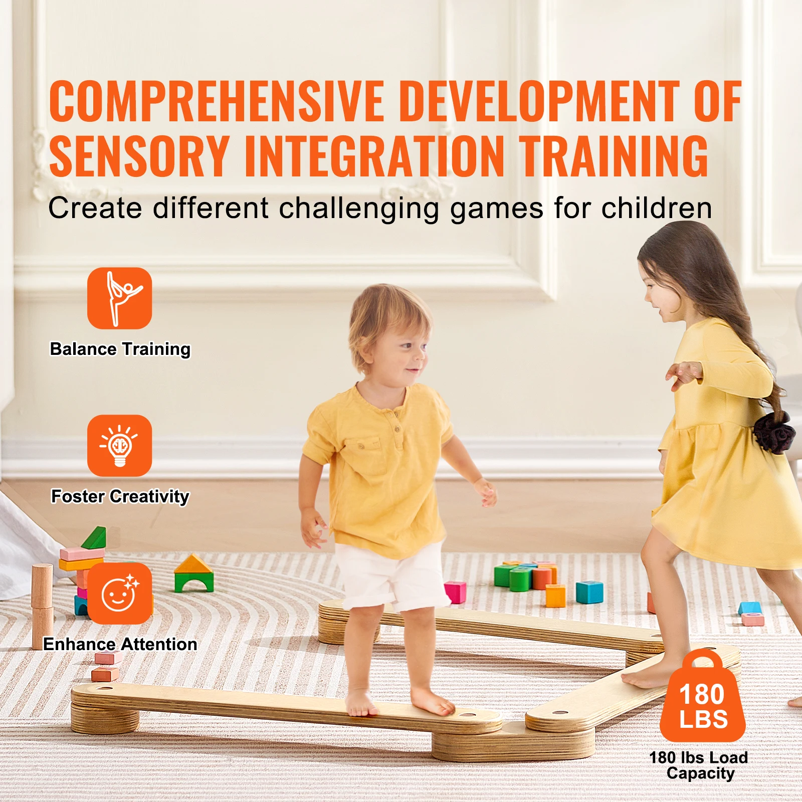 Wooden Balance Beam Stepping Stones for Kids Indoor Outdoor Play