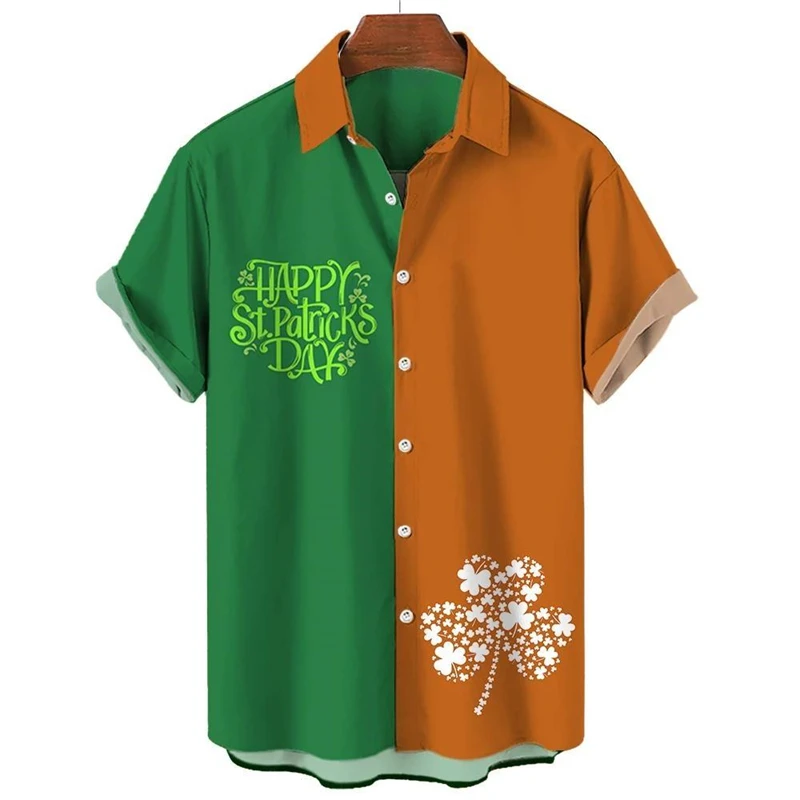 St. Patrick's Day Graphic Short Sleeve Shirts For Men Clothes Fashion Hawaiian Lucky Shamrock Female Blouses  Ireland Kids Tops 3