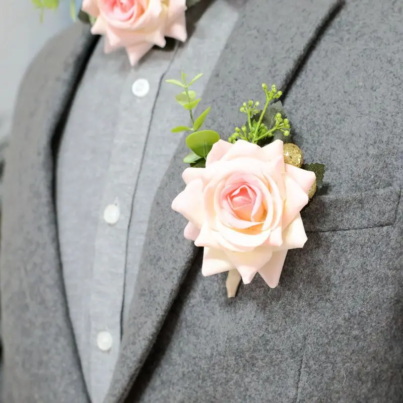 6 pz squiso Deep Orange Rose Wedding corpetto da polso e Boutonniere eleganti accessori floreali per la sposa damigella d'onore uomini sposo