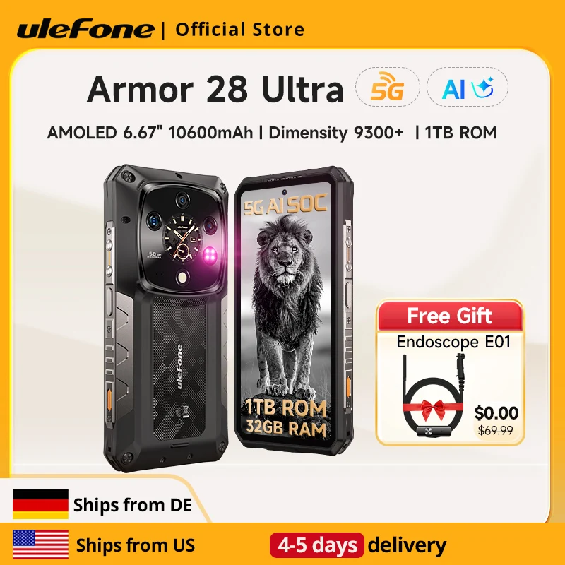 【Ships from US 】Ulefone Armor 28 Ultra 5G AI Rugged Phone 1TB ROM+32GB RAM Android Smartphone AMOLED 6.67" 10600mAh Mobile phone