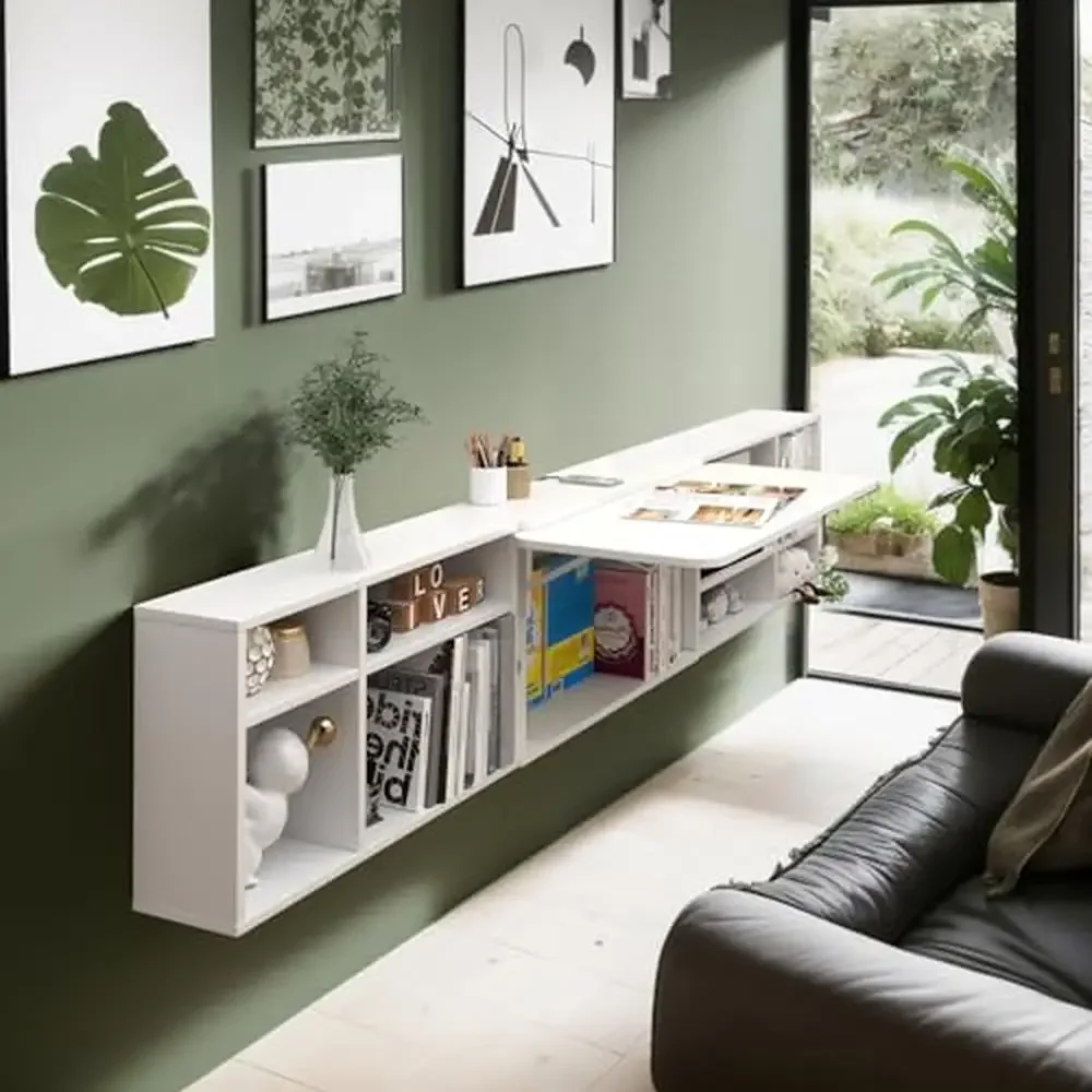 Floating Wall Mounted Desk Laptop Storage Shelves Folding Drop Leaf Table. Ideal Home Office Bookcase TV Stand Bathroom Cabinet 6