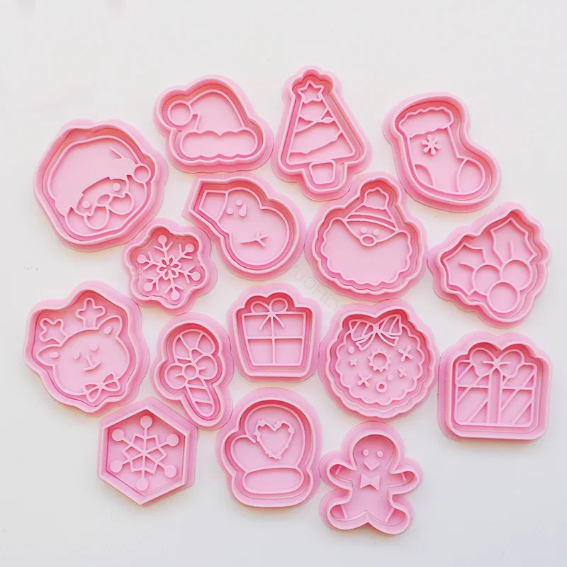 Christmas Mini Cookie Cutter 3D Cartoon Xmas Tree Snowflake Santa Biscuit Fondant Embossed Stamps Molds New Year Cake Decor