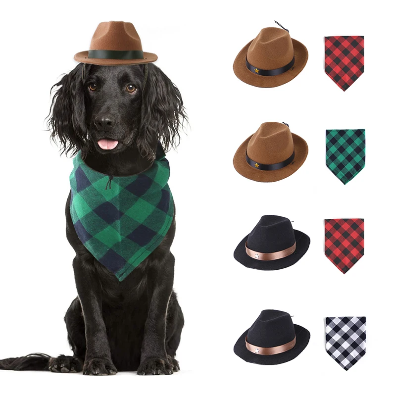 Fashion Dog Cowboy Hat Funny Western Dog Cat Hats Caps Scarf For Small