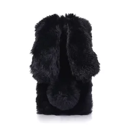 Warm Fluffy Plush Rabbit Fur Phone Case Cover for Mi 8 Lite (Black)