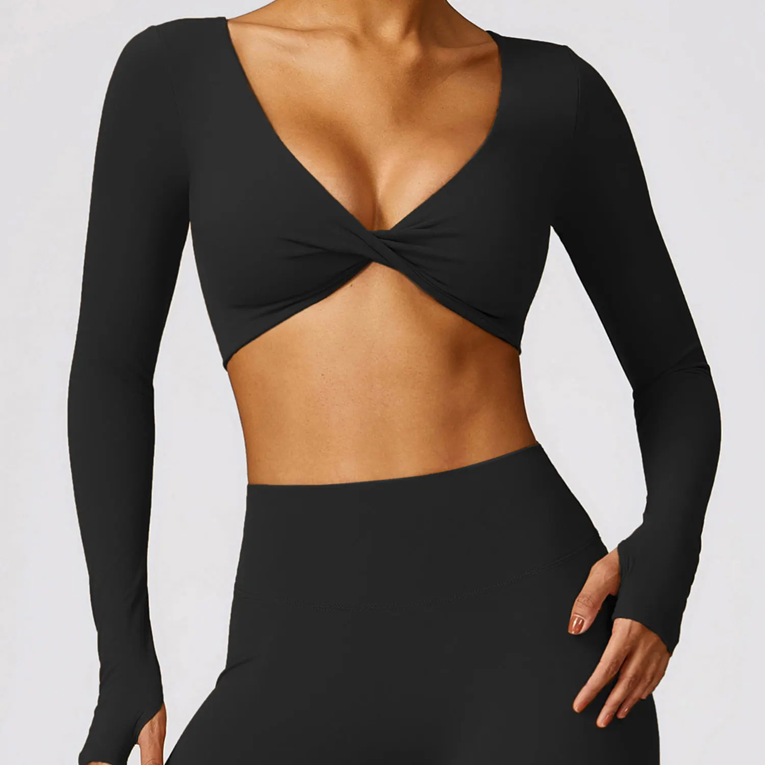 Leaky navel Running Workout Jacket for Women Long Sleeve Gym Quick-drying Yoga Train Jacket Sport Coat Thumb Buckle