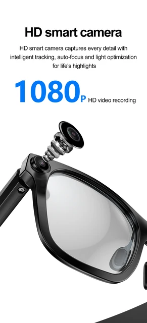 2025 Nuovi occhiali intelligenti con fotocamera Occhiali da sole Mini videocamera Videoregistratore Chiamata Bluetooth senza fili Occhiali anti-blu per uomo donna 6