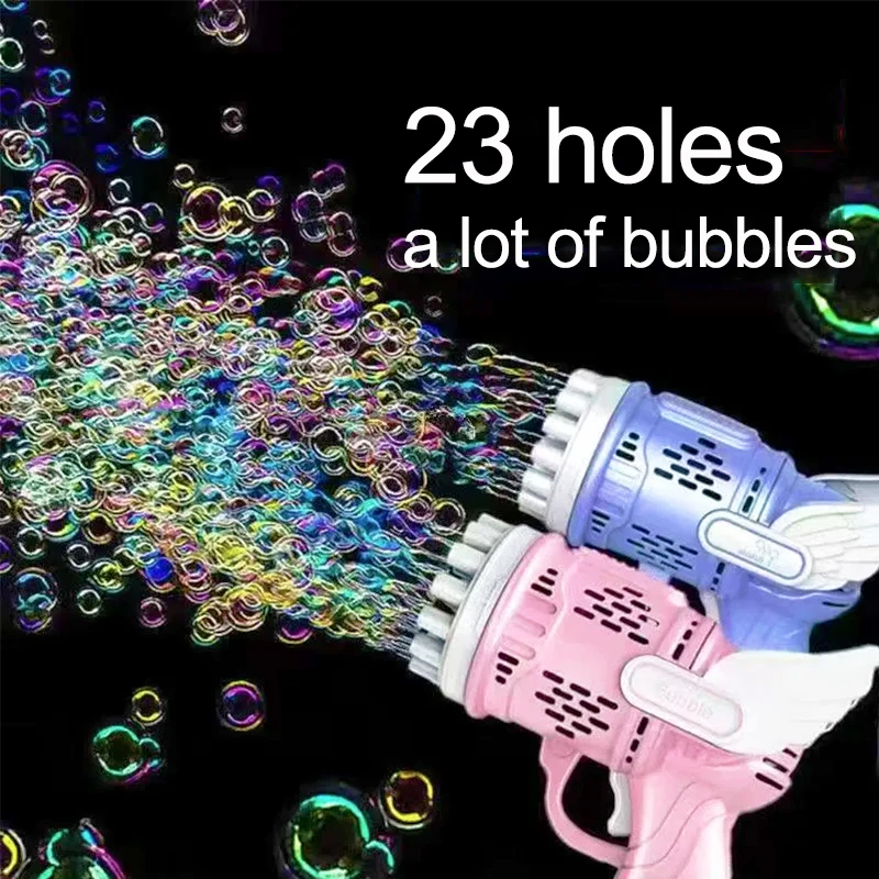 

Gun Bubble Blower Machine Gun Angel with Gift Bubble Machine Holes Rocket for Liquid 23 Bubble Shape Bubbles Toy Kid Automatic