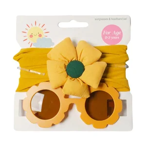 Toddler Kids Girls Sunglasses Set Anti-UV Flower Sunglasses and Cute Headband for Outdoor Beach Holiday