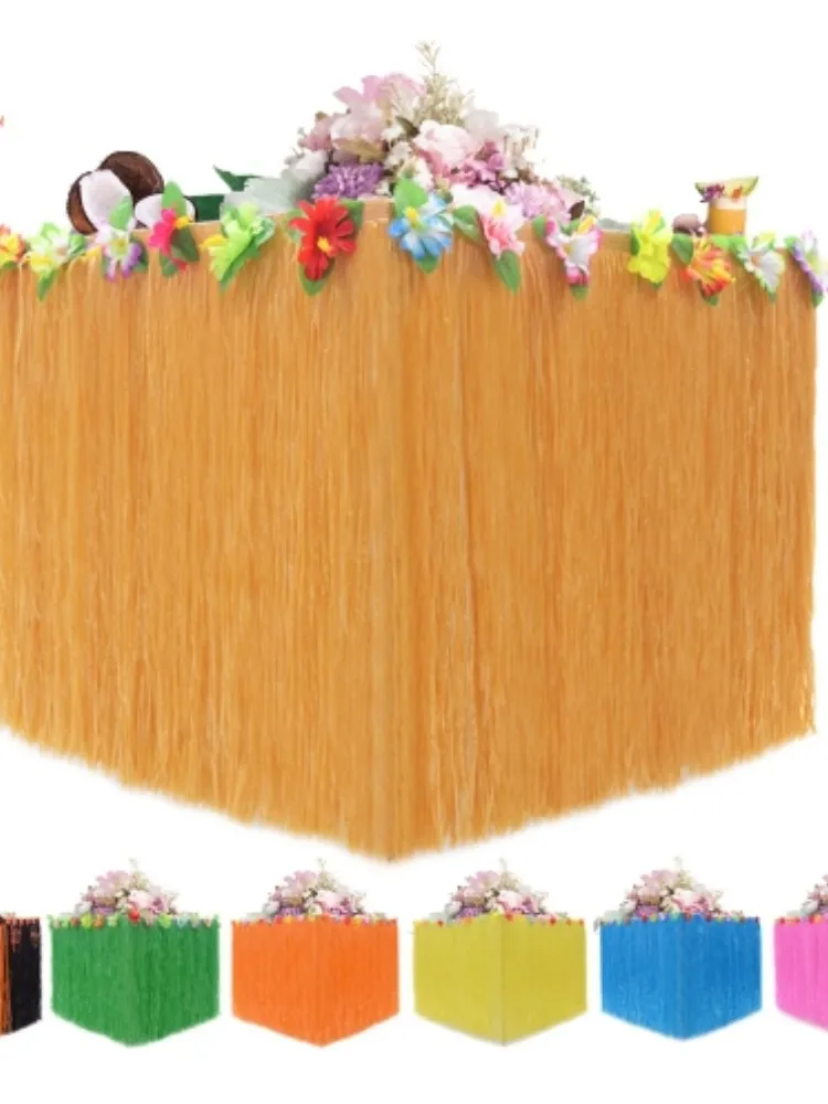 Stroh-Tischrock, hawaiianische Party, Gras-Tischrock, Mottoparty für tropische Hochzeit, Geburtstag, Party-Dekoration, 276 x 30 cm/276 x 75 cm – Detail 7