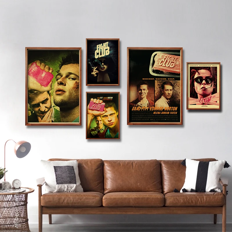 Retro Movie Posters Film Fight Club Kraft Paper Prints Rules Poster Vintage Home Room Cafe Bar Art Wall Decor Aesthetic Painting vintage art poster movie poster wall art print vintage wall art art paper poster
