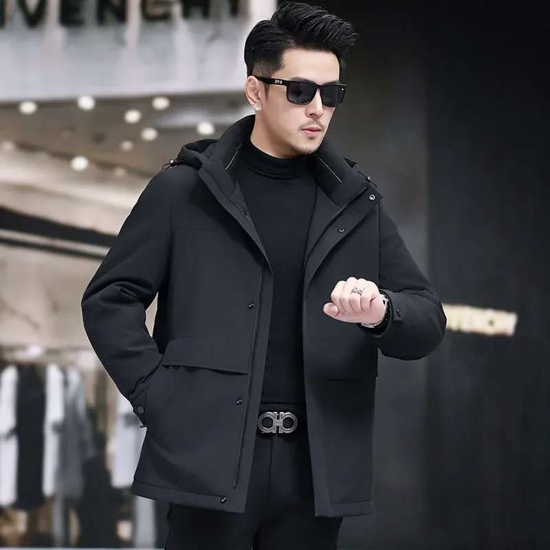 Chaqueta de plumas para hombre con capucha y forro de piel de conejo nano extraíble, ropa de diseñador para hombre, chaqueta acolchada para hombre, abrigo de invierno para hombre