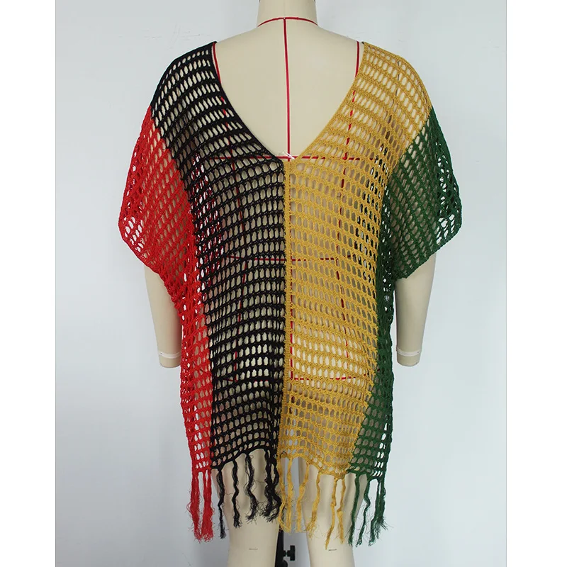Multicolor Crochet Bikini Cover Up Tassel Women's Sexy Hollow Waist Beach Dress Season Swimsuit Beach Wear 2024 Summer
