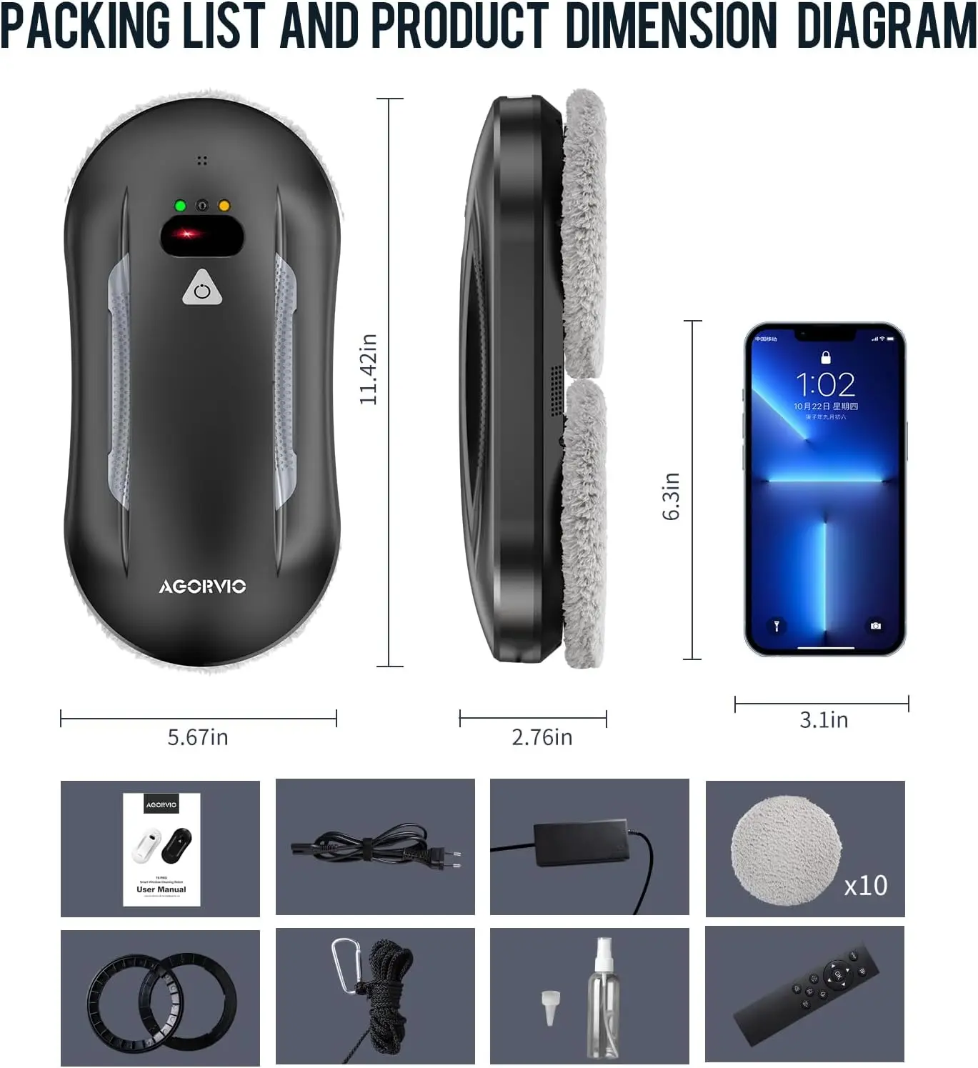 Robot,Smart Windows Robot Cleaner with Long Life BLDC Motor,Automatic Water Spray,Remote Control Window Washer Robot for Windows 6