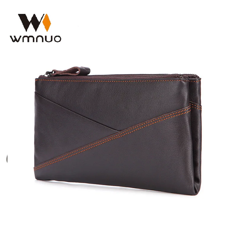 

wmnuo Brand Long Wallet Men Cow Original Leather Male Patchwork Zipper Purse for Man Card Holders Change Coin Money Bag Clutches