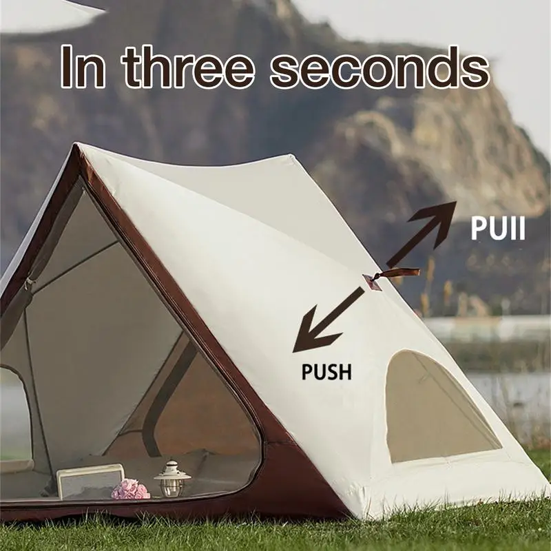 Triangular Camping Tent Automatic Open Tent Pop Up Beach Tents With 6 Ground Nails Easy Setup Sun Shade With Front Back Doors