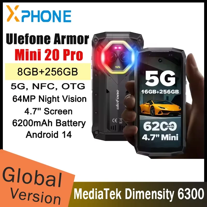 Ulefone Armor Mini 20 Pro هاتف متين 8GB + 256GB 4.7 بوصة 64MP كاميرا ليلية أندرويد 14 MTk الأبعاد 6300 5G NFC الهاتف المحمول 1 Ulefone Armor Mini 20 Pro هاتف متين 8GB + 256GB 4.7 بوصة 64MP كاميرا ليلية أندرويد 14 MTk الأبعاد 6300 5G NFC الهاتف المحمول 1