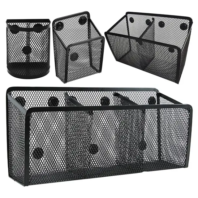Pencil Holder Black Mesh Basket Metal Wire Writing Utensil Organizer Mesh Pen Case for Desk Cabinet Kitchen Whiteboard Pen 1