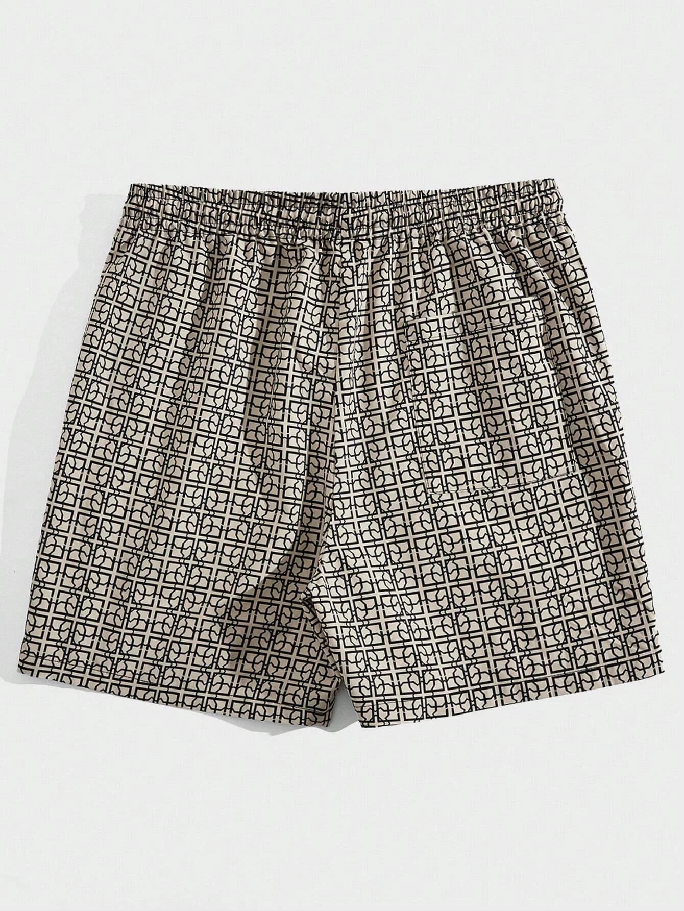 M-Modomio Men Loose Geo Print Drawstring Waist Shorts Men's Beach Pants Dust Proof Shorts Hawaii Unisex Casual