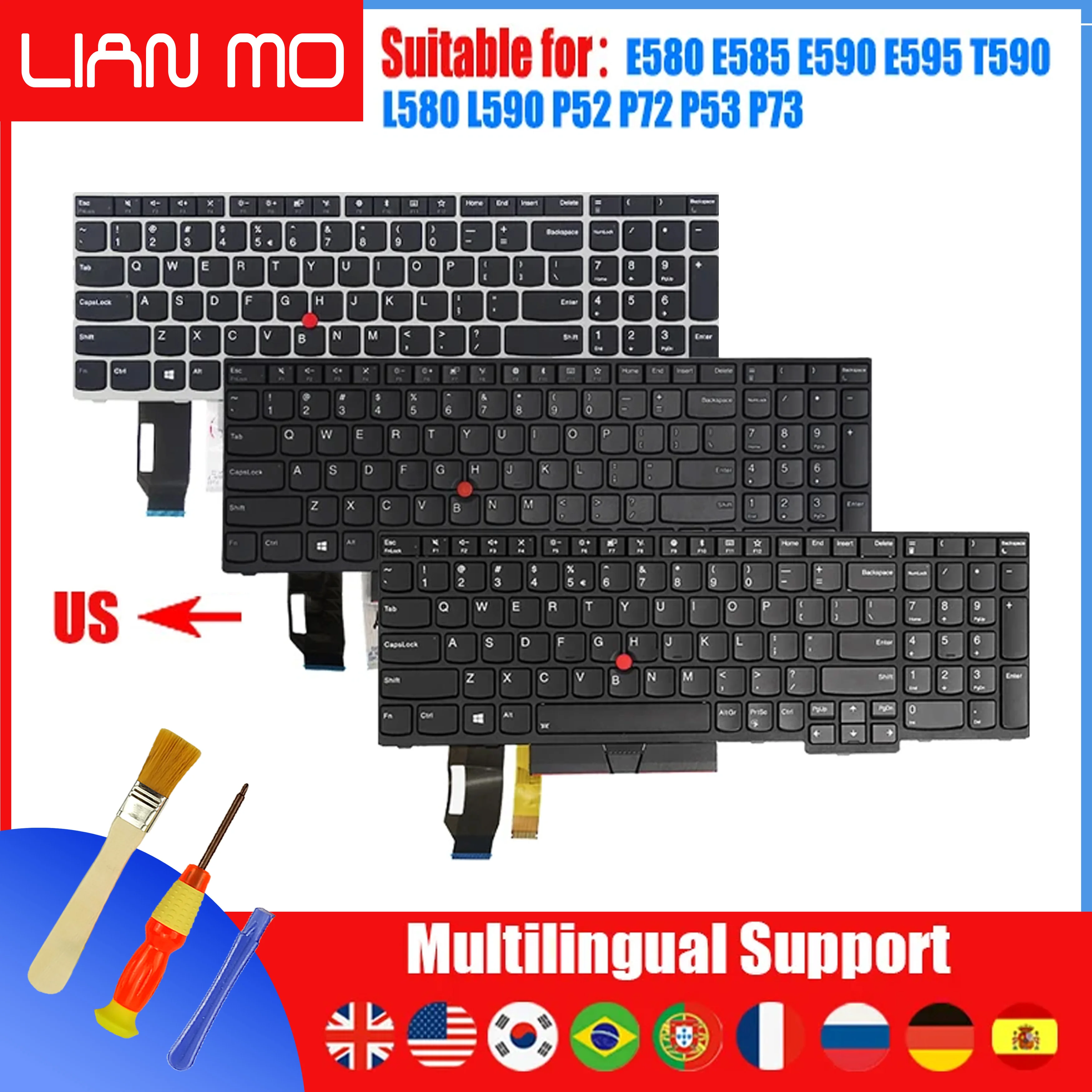 Teclado dos Eua para Lenovo E580 E585 E590 E595 T590 P53s L580 L590 P52 P72 P53 P73 01yp640 01n729 01yp560