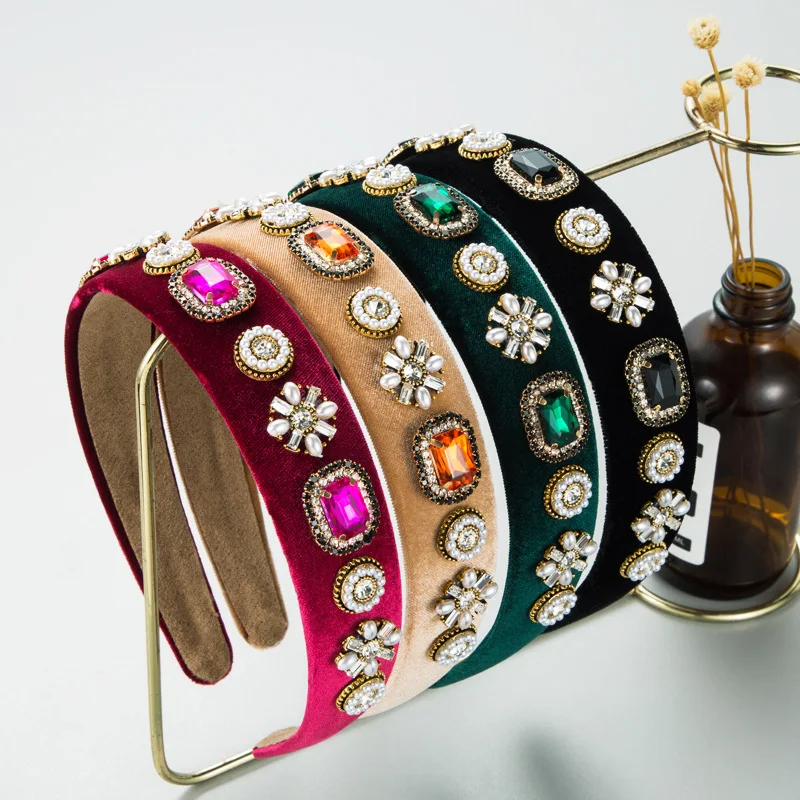 

New Fashion Vintage Flannel Geometric Alloy Accessories Diamond-Laid Headband Headdress Wholesale