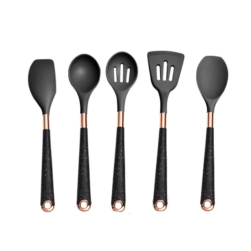 1set Apricot/Black Kitchenware Set Silicone Material No Hurt the Pot 5sets Options, for Kitchen Cooking Kitchen Utensils