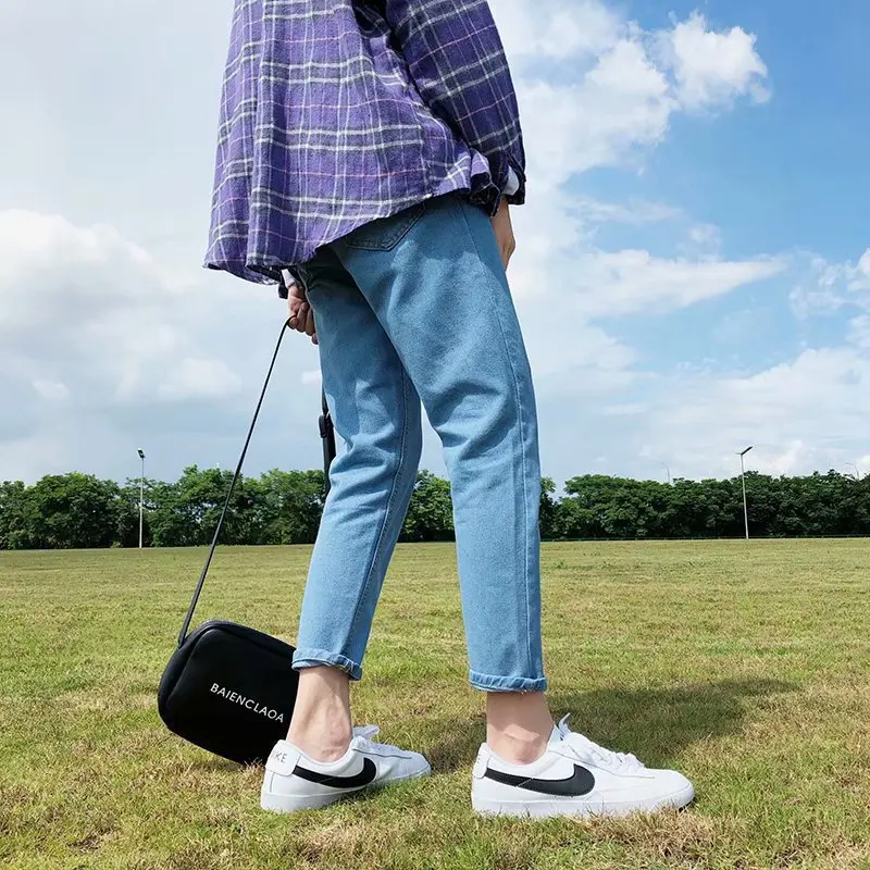 Wholesale 2022 Fashion Men's Teenagers Street Straight Casual Jeans Korean Slim Cropped Pants Summer Casual Men's Harem Pants