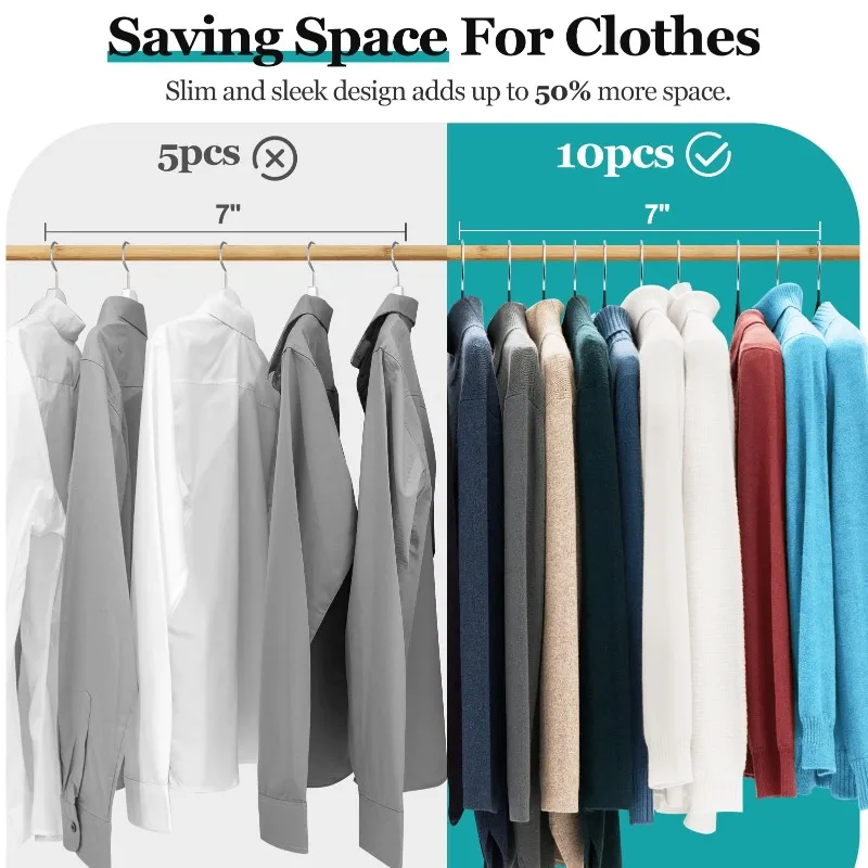 10pcs Metal Clothes Hangers Traceless No-Slip Durable Strong Space Saver for Bedroom Organization