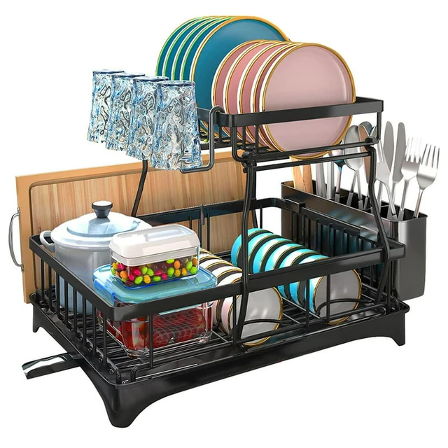 2 Tier Dish Drying Rack With Drainboard Set, Large Dish Racks For Kitchen  Counter, Dish Drainer Rack With Utensil Holder - AliExpress