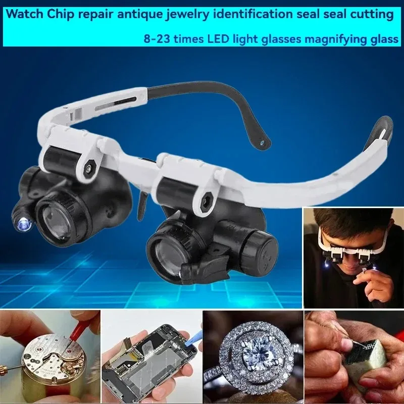 Magnifying Glass 8X/15X/23X Jeweler Watchmaker LED Light Telescopic Headband Magnifier Glasses Reading Loupes Eyewear