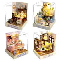 DIY Miniature Dollhouses Mini House Model Kits with Furniture and Led Lights 1