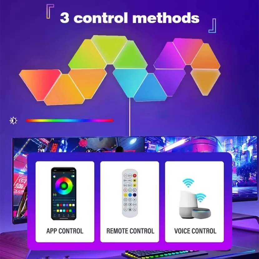 Tuya APP Triangle Quantum Light Game Room Bedroom Bedhead Decoration LED Wall Lamp RGB Smart Pick Up Rhythm Atmosphere Light