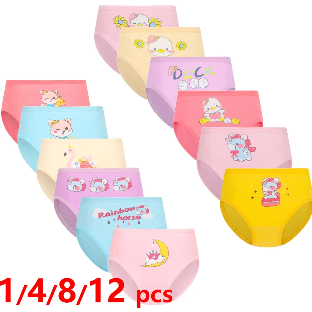 1/4/8/12 Pcs Children Girls Panties Sets Cotton Pretty Cute Cartoon Unicorn Print Child Underwear for Girl Kid Boxer Breathable 1