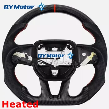 Heated Real Carbon Fiber Steering Wheel Perforated Leather For Dodge Challenger Charger SRT HELLCAT 2015‑2022