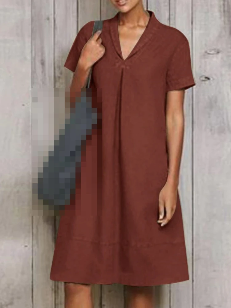 

New Fashion Women's Dress Solid Color V-neck Short Sleeve Leisure Splicing Vestido Casual Party Dress for Women 2023