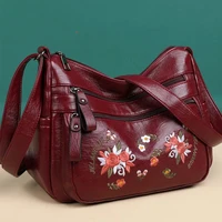 Embroidery Flowers Shoulder Messenger Bag Female Handbags Luxury Designer Purses Soft PU Leather Crossbody Women's Evening Bag