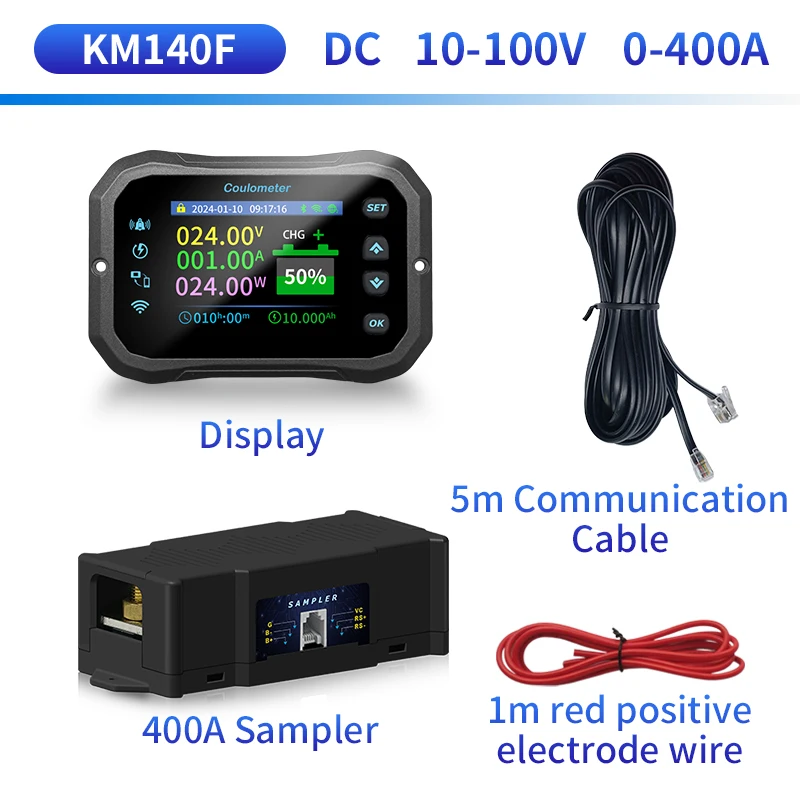 KM140F Wifi Battery Coulomb meter Bidirectional detection Ammeter Voltmeter Power meter Capacity Indicator RV Battery monitor 5