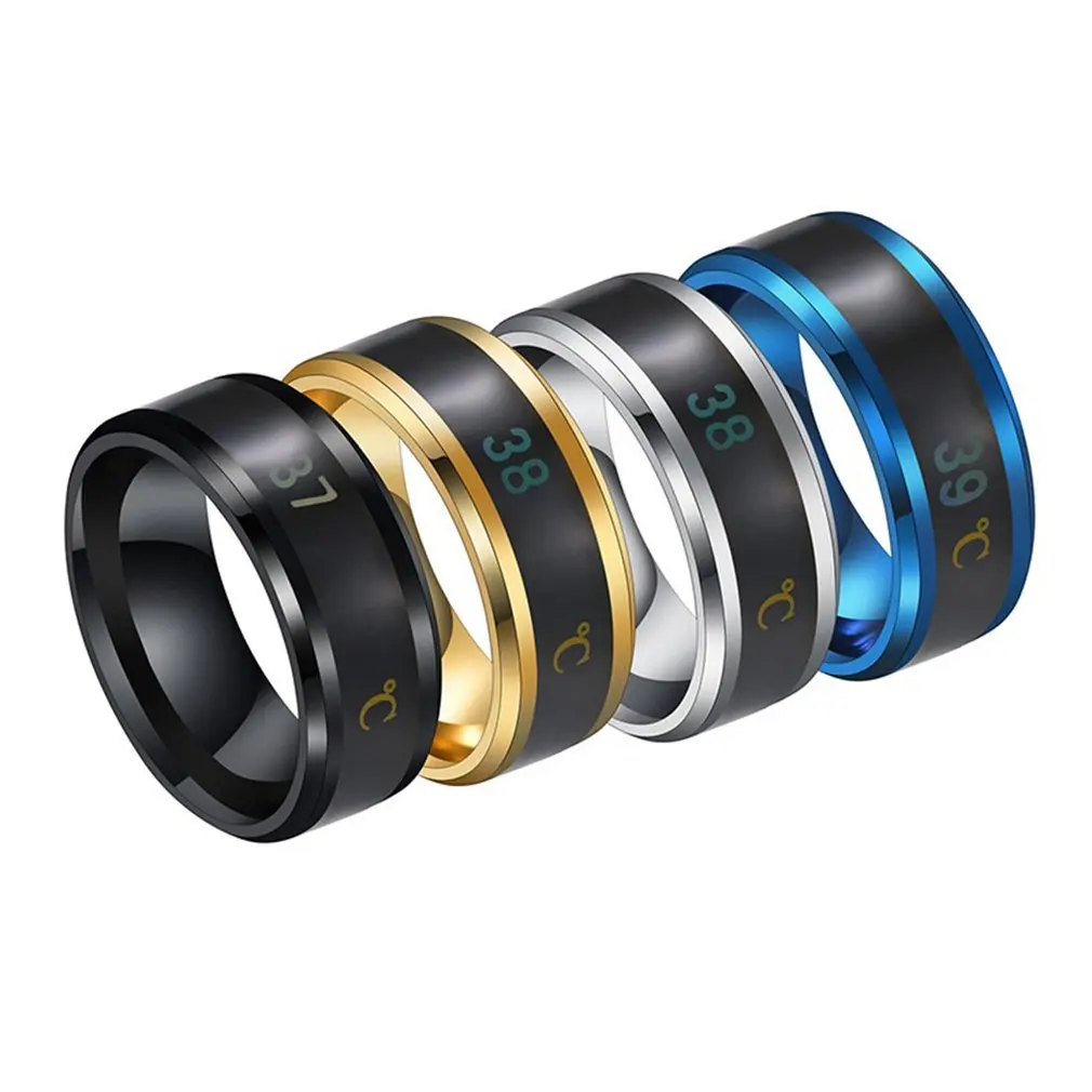 

Non-Fading Ring 4 Color Waterproof Smart Temperature Couple Ring Titanium Steel Finger Jewelry Fingertip Temperature Sense