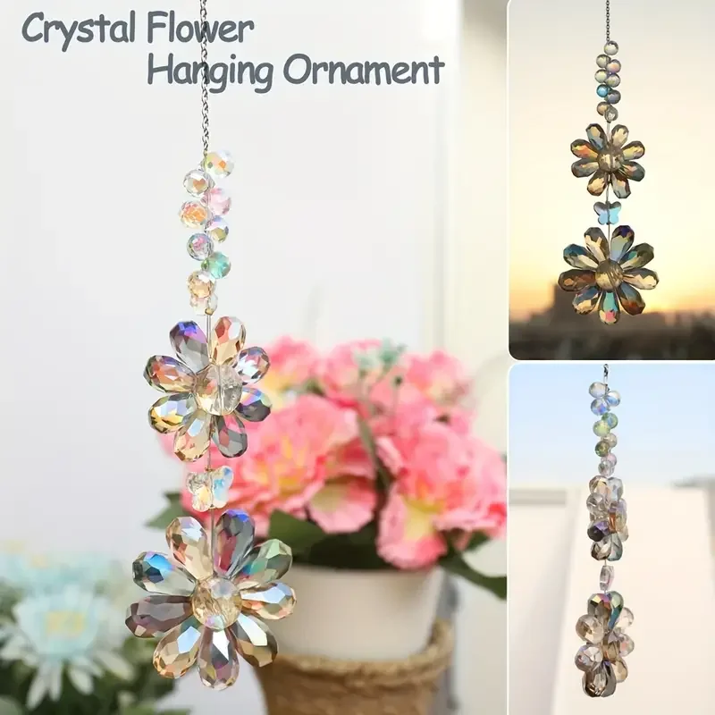 1 pc Rainbow Crystal Flower Light catcher, garden decoration, suitable for wedding and home embellishment sunflower decoration
