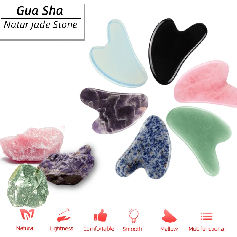 Natural Stone Jade Gua Sha Gouache Scraper Massager for Face Facial Chin Skin Lifting Wrinkle Remove Guasha Plate Skin Care Tool