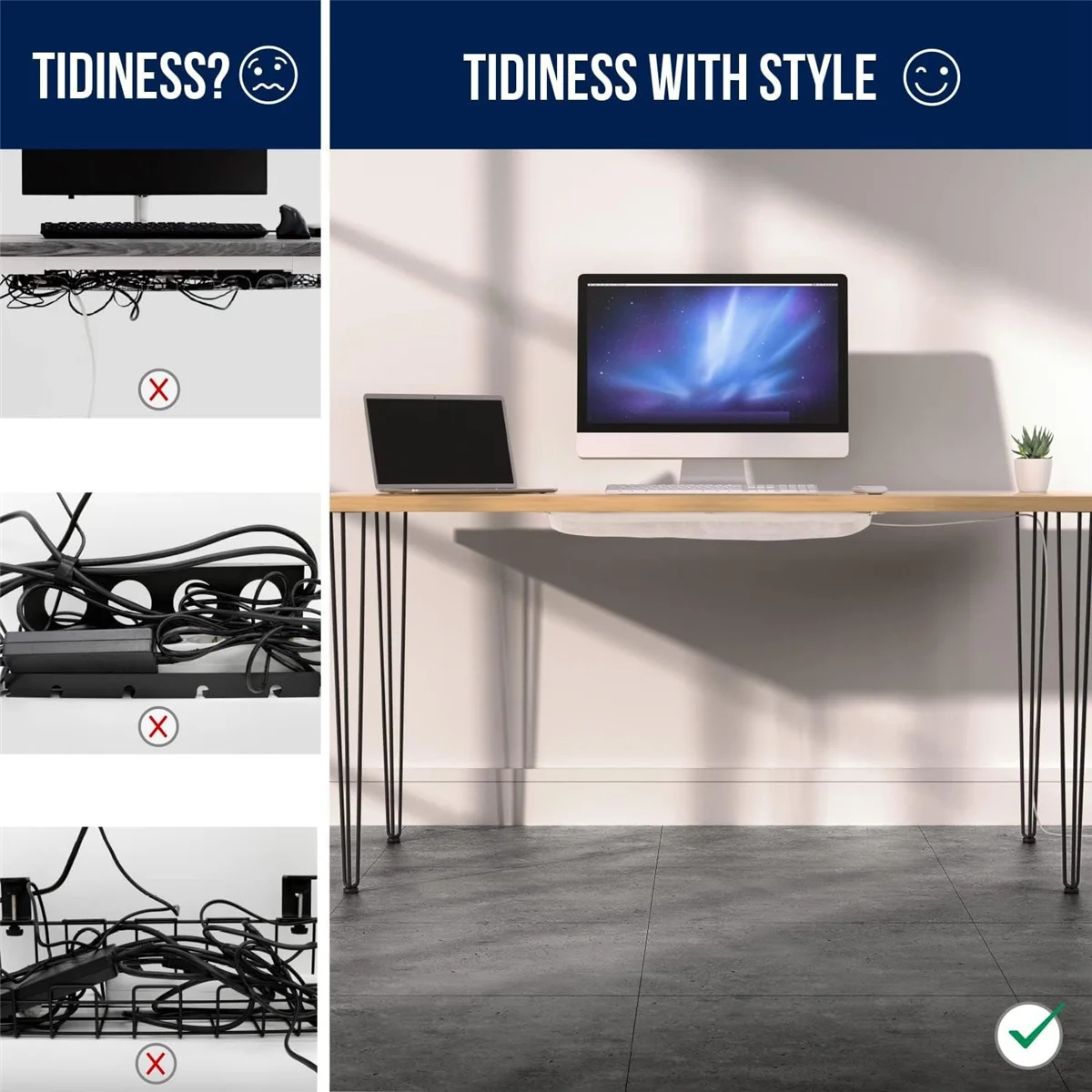Cable Management Net-Under Desk Wire Management-Flexible Under Desk Cable Tray White A DY