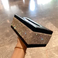 Luxury Rhinestone Tissue Box Desktop Napkin Holder Storage Container Kitchen Bathroom Tissue Boxes Rectangle Paper Towel Holder 2