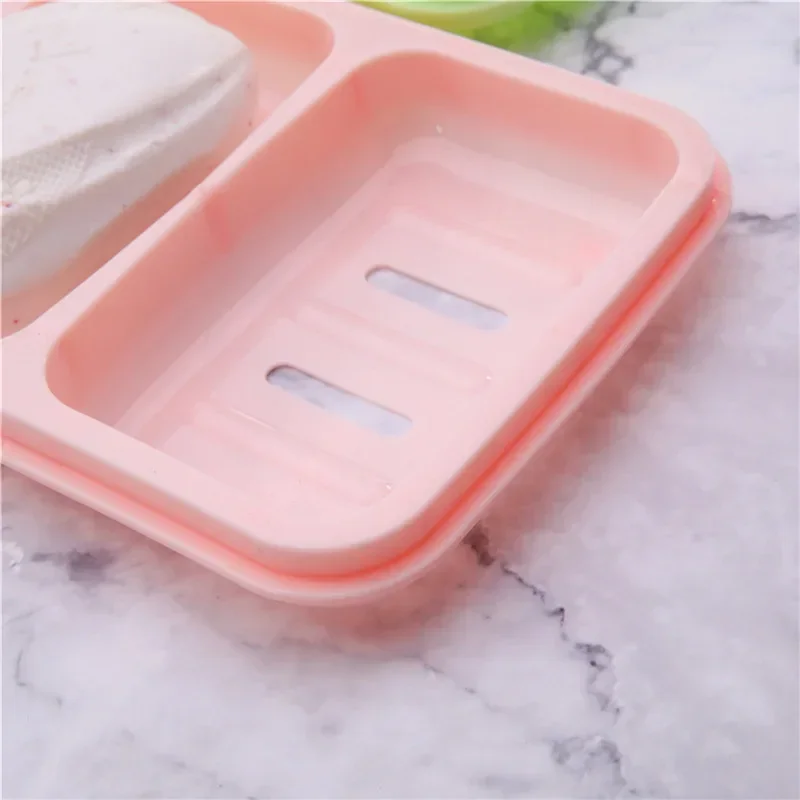 Bathroom Home Shower Holder Container Double Grid Plastic Box Dispenser Soap Rack Dish Plate Case