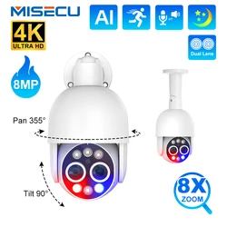 MISECU 8MP Dual Lens PTZ POE Camera 4K PTZ POE IP 8X Hybrid Zoom Outdoor Human Detect Auto Track Security Camera Color Night