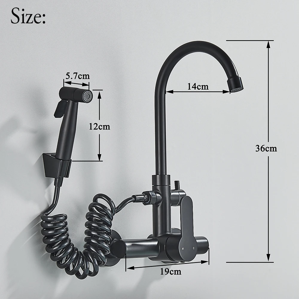 Grifo Pared Cocina ONECE 2 Modos (Aireador/Ducha) Acero Inoxidable 304 - Giratorio 360° Con Aireador Extraíble