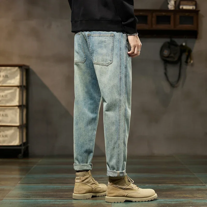 Teen Harem Jeans Retro Big Pocket Loose Light Blue Denim Trousers Street Hip Hop Baggy Plus Size Men's Clothing 38 40 42 5