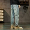 Teen Harem Jeans Retro Big Pocket Loose Light Blue Denim Trousers Street Hip Hop Baggy Plus Size Men's Clothing 38 40 42 5