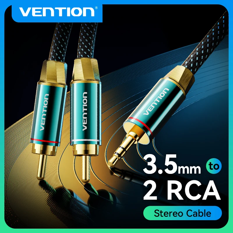 Premium Vention Hi-Fi RCA Audio Cable - Braided 3.5mm to Dual RCA for Superior Sound Quality
