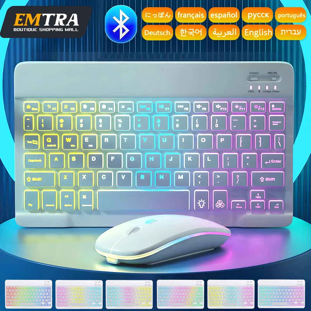 10inch Backlit Bluetooth Keyboard and Mouse for iPad IOS Android Windows Wireless