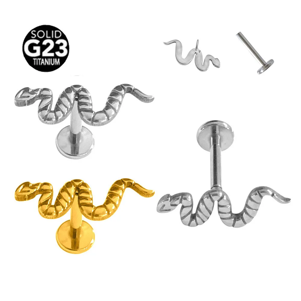 

100% ASTM F136 G23 Titanium Snake Threadless Piercing Daith Conch Earring Pin Push in Labret Stud 16G 18G 20G